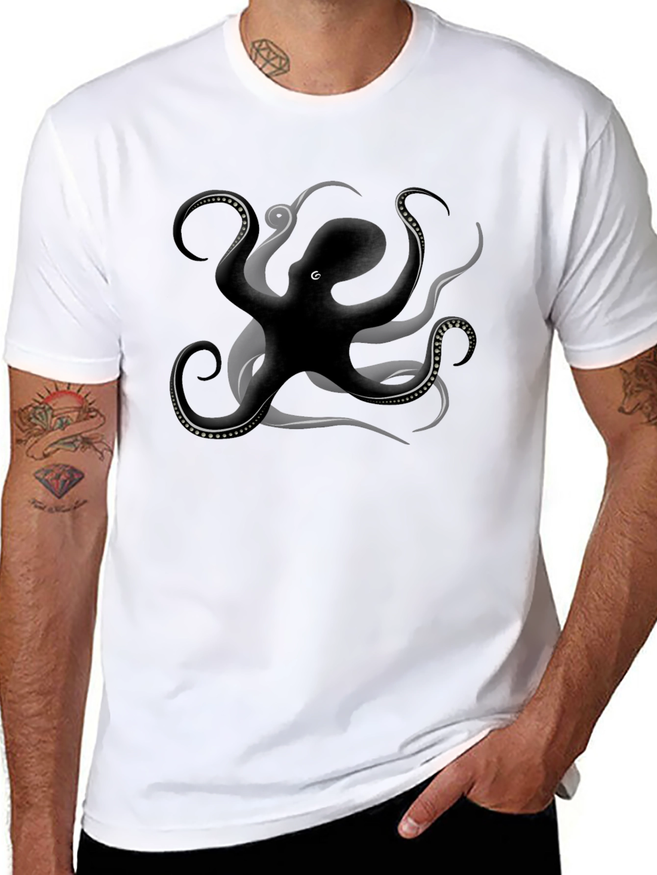 Octopus Graphic Tee - Stylish Mens Black T-Shirt