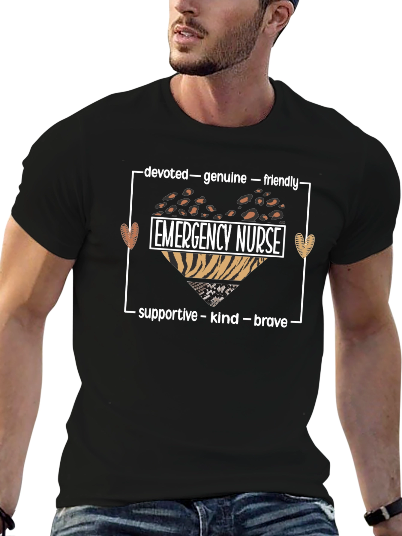 Emergency Nurse Heart Graphic T-Shirt - Devoted Genuine Friendly