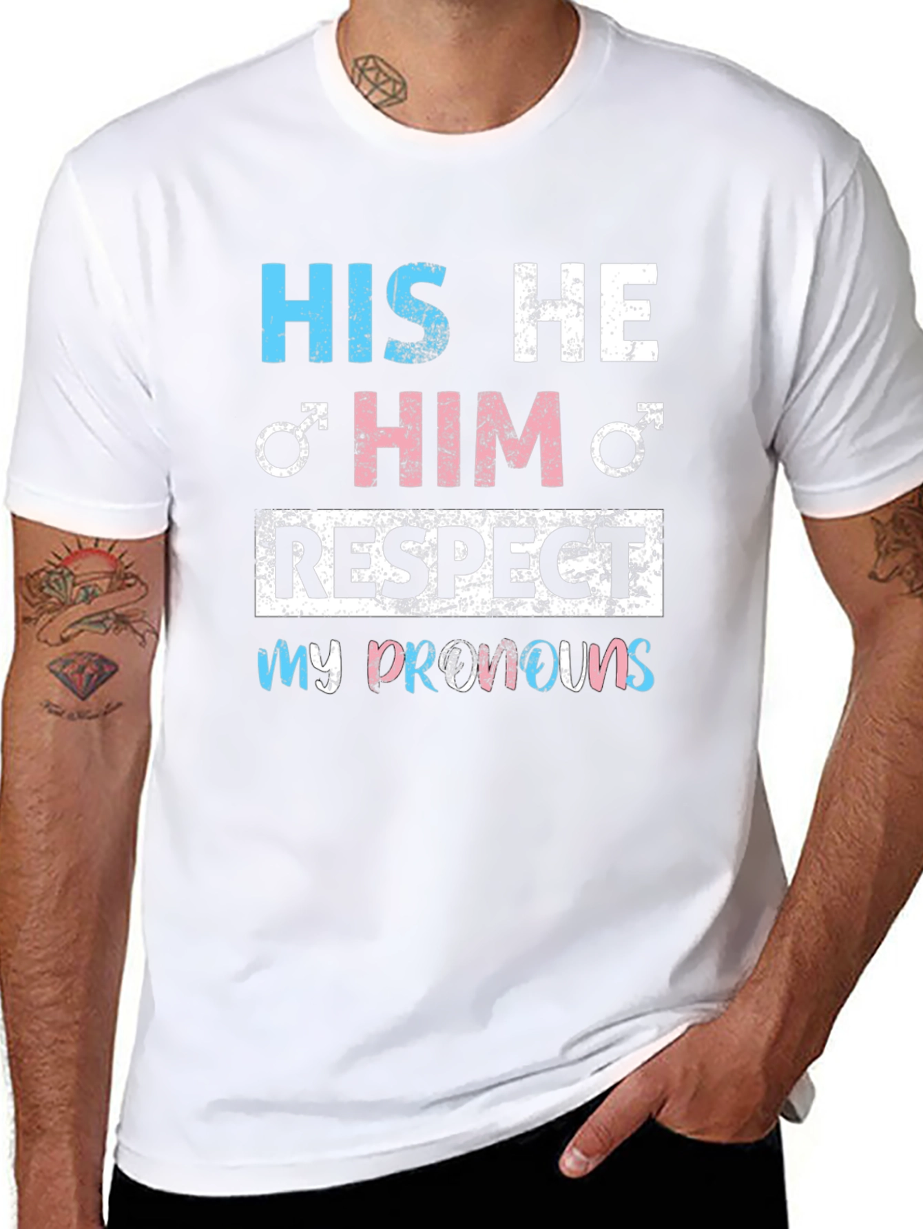 Respect Pronouns T-Shirt - His/He/Him - Transgender Pride