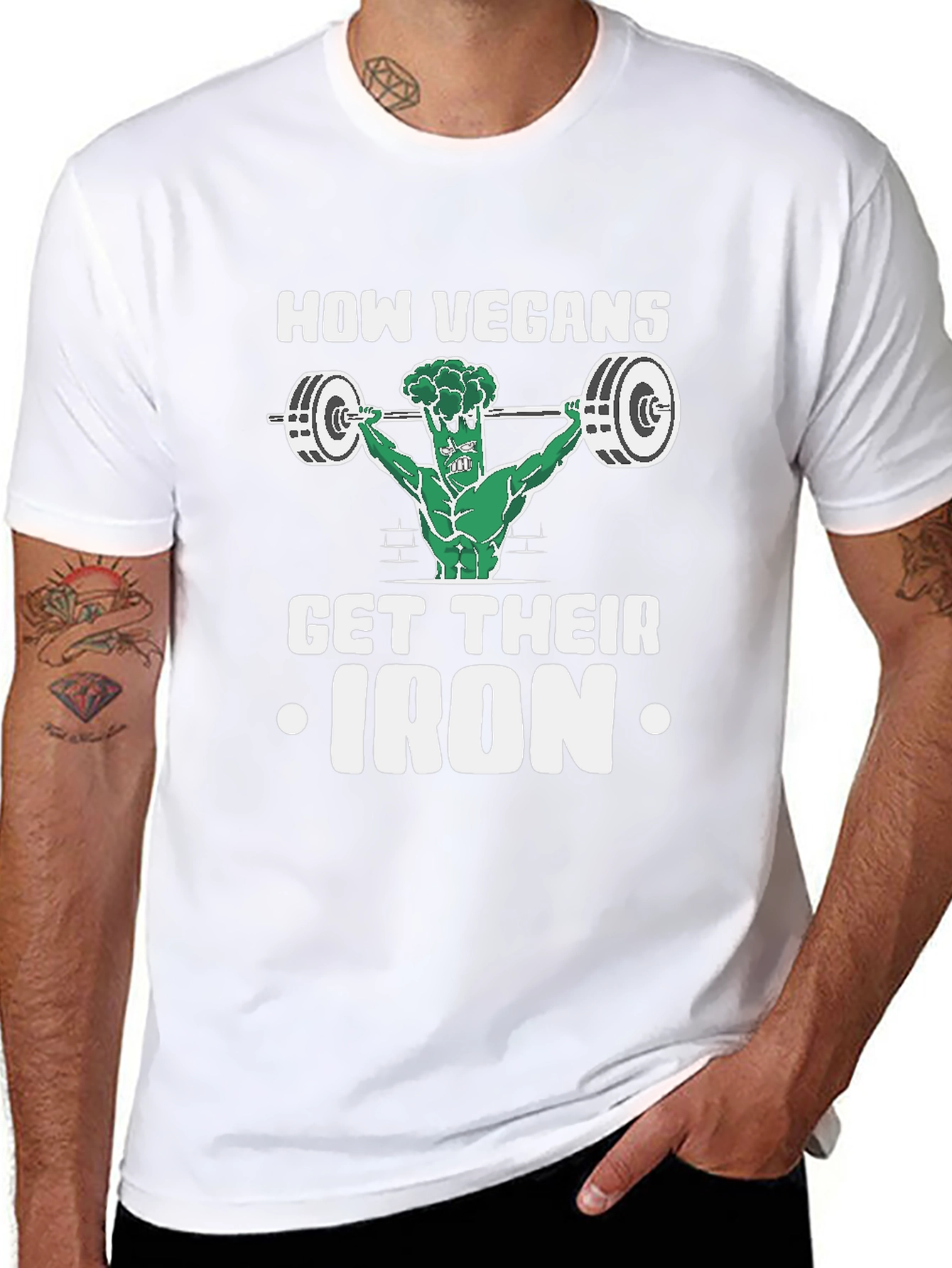 Vegan Iron T-Shirt - Weightlifting Broccoli Design