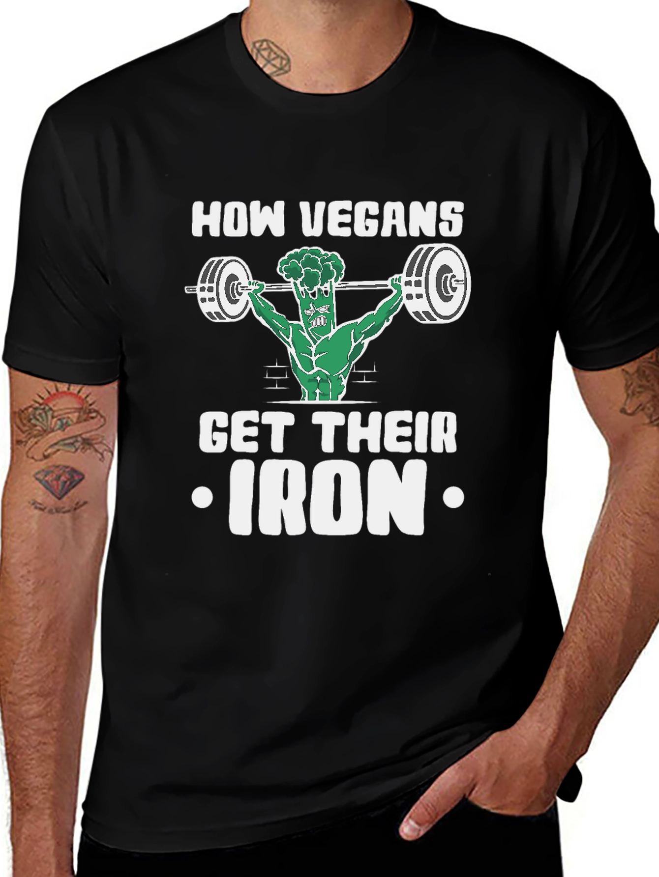 Vegan Iron T-Shirt - Weightlifting Broccoli Design