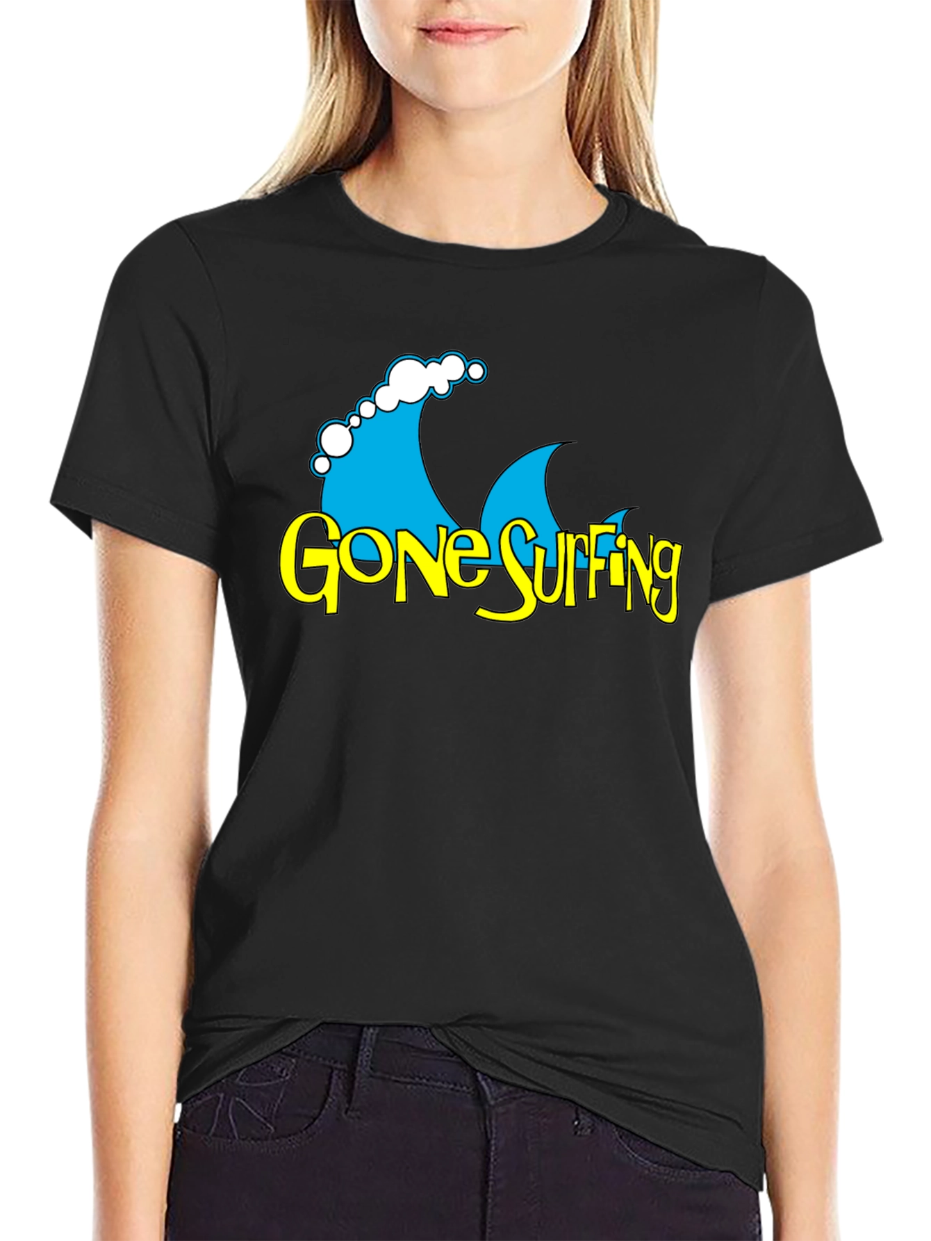 Gone Surfing Graphic T-Shirt - Black Cotton Tee