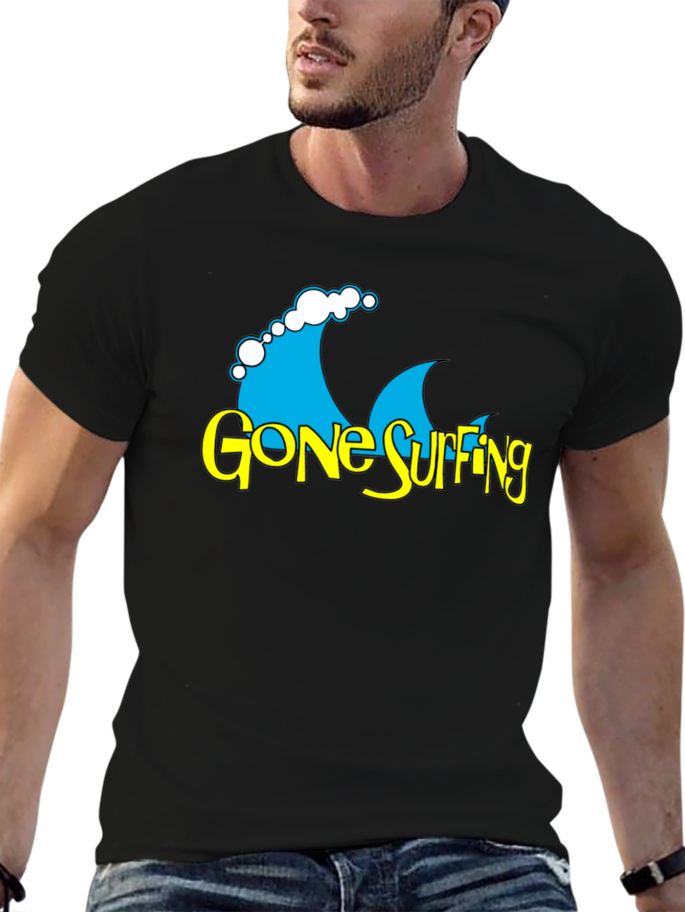 Gone Surfing Graphic T-Shirt - Black Cotton Tee