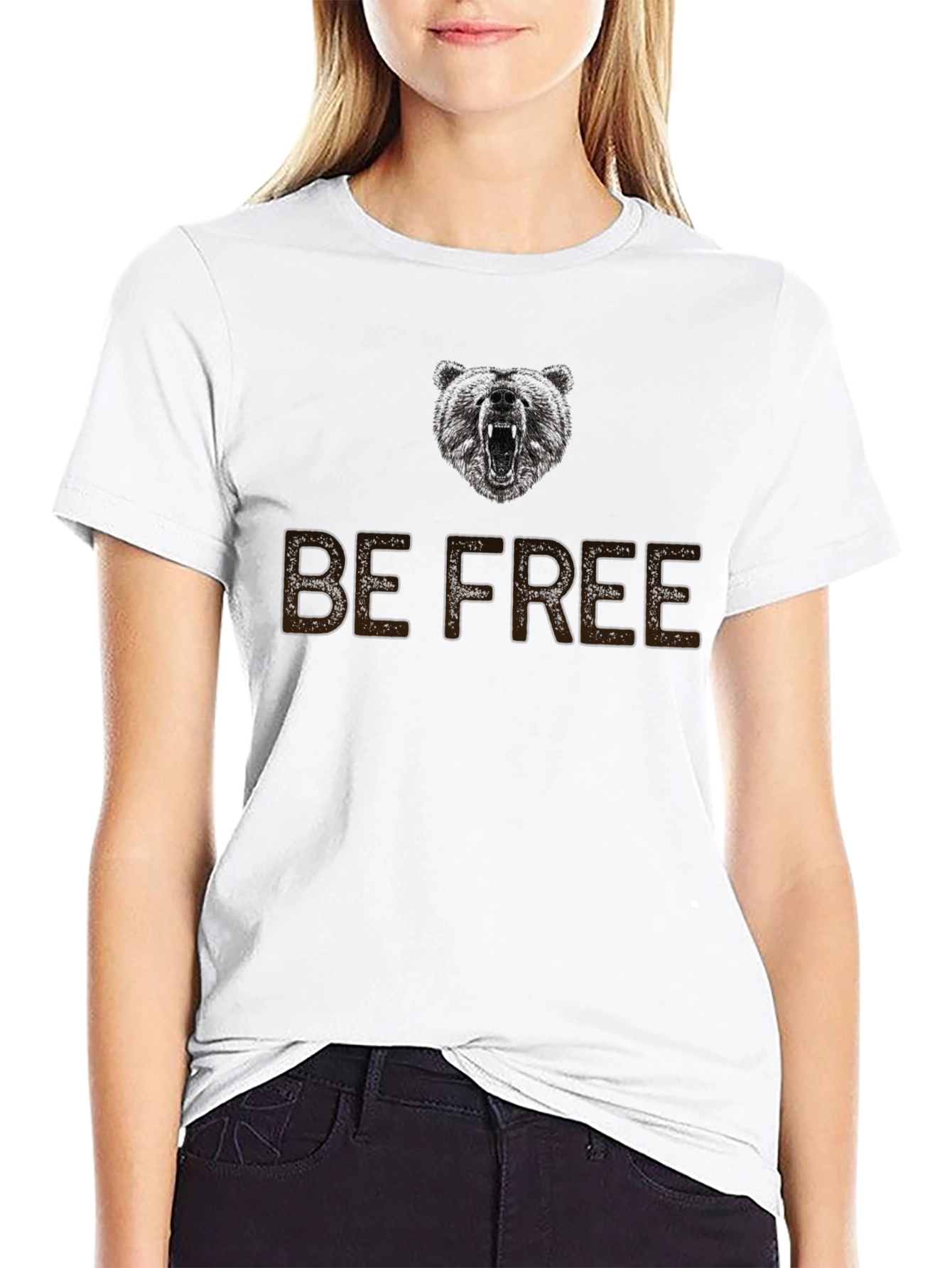 Be Free Bear Graphic Mens Black T-Shirt