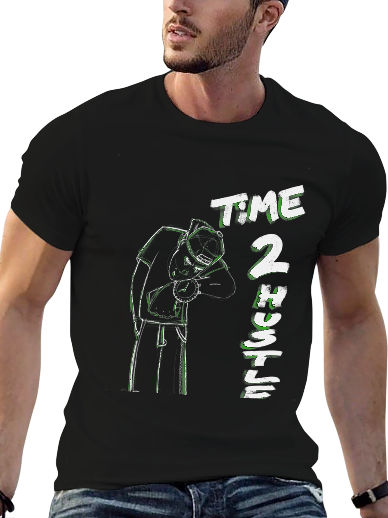 Time 2 Hustle Graphic Print Black T-Shirt