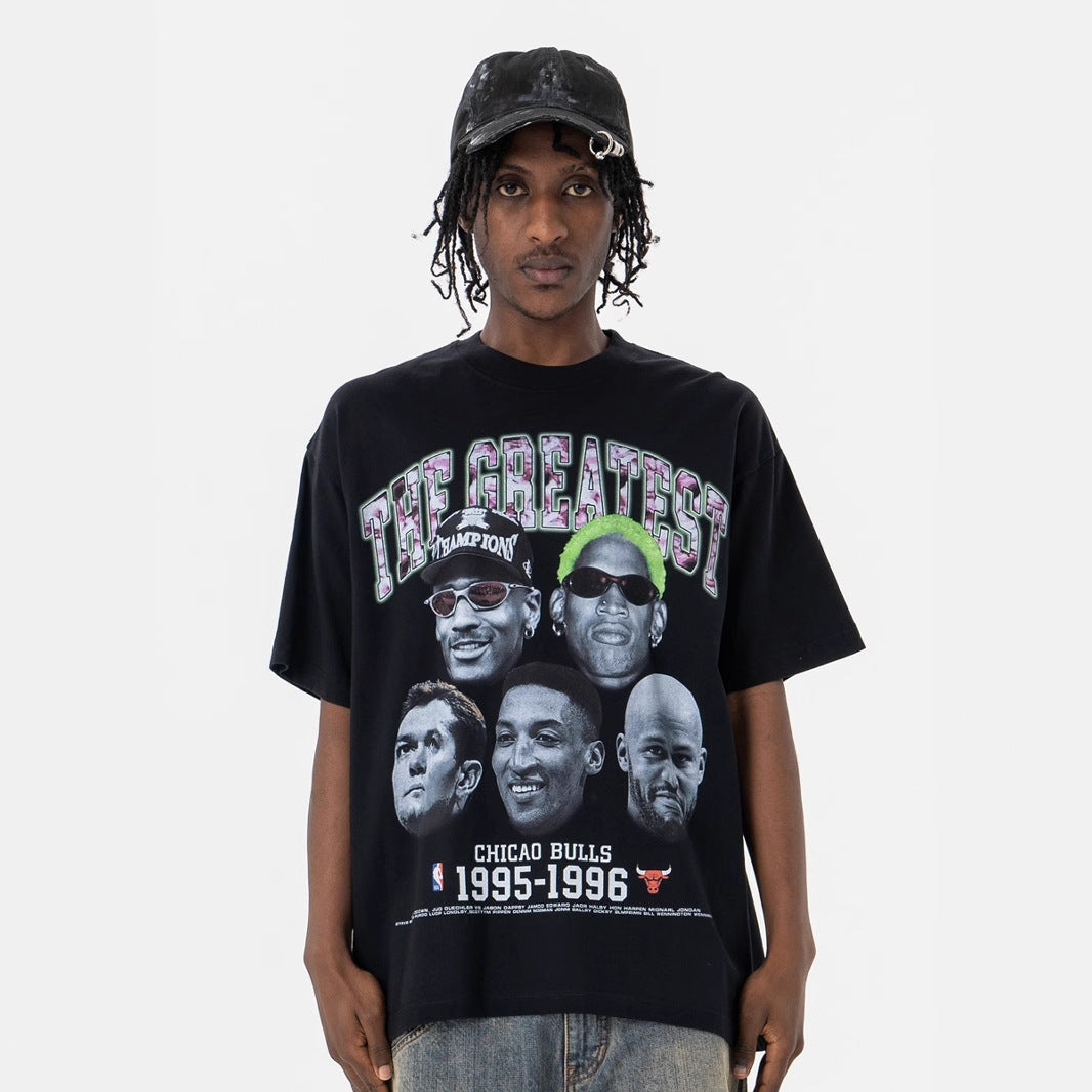 Short Sleeve Loose T-Shirt with Portrait and Letter Print