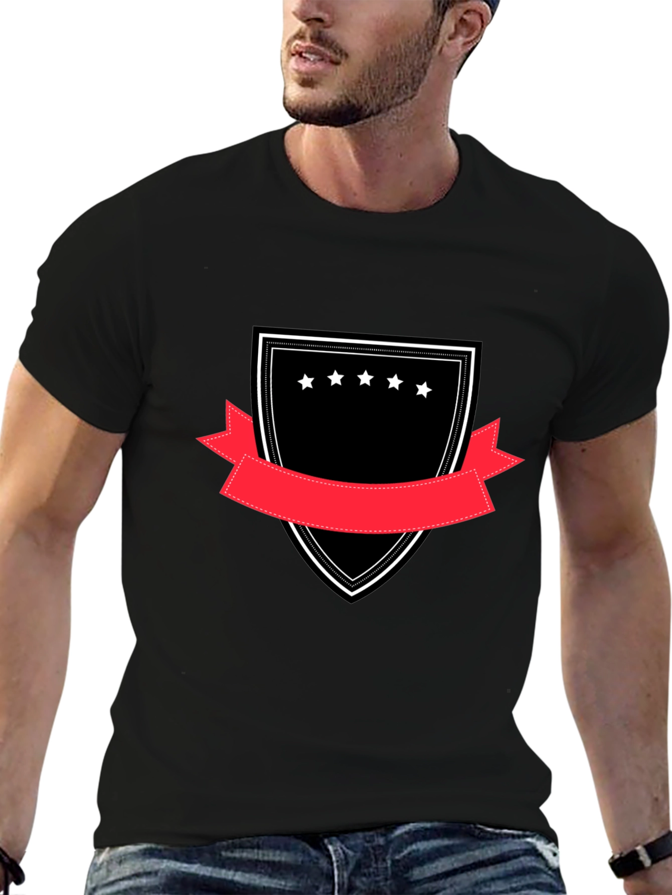 Embroidered Crest Graphic Tee - Black