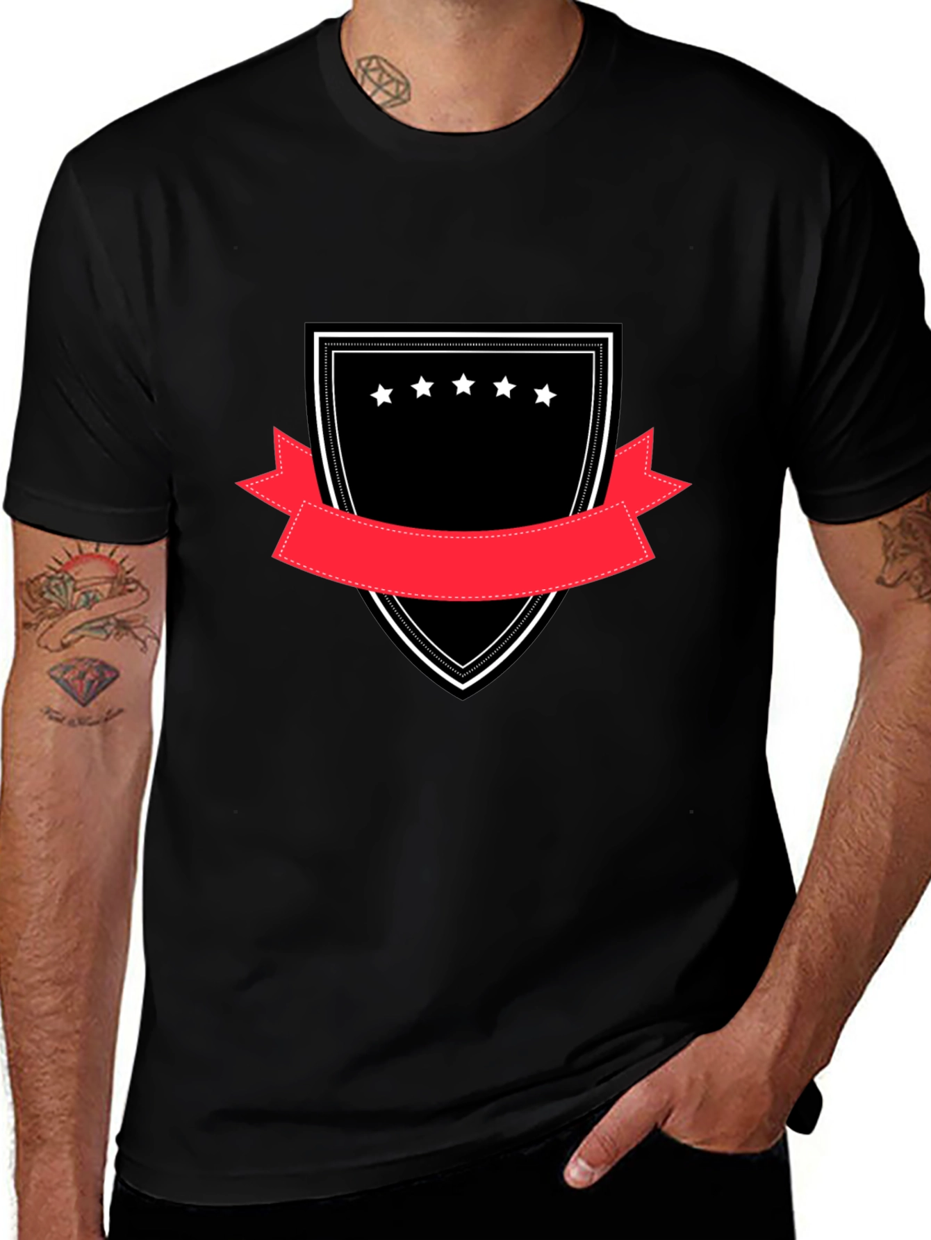Embroidered Crest Graphic Tee - Black