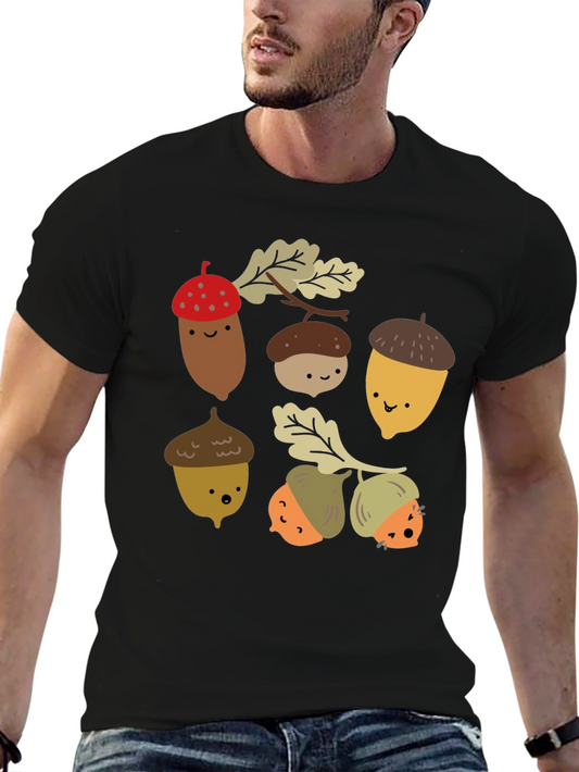 Cute Acorn Graphic Black T-Shirt