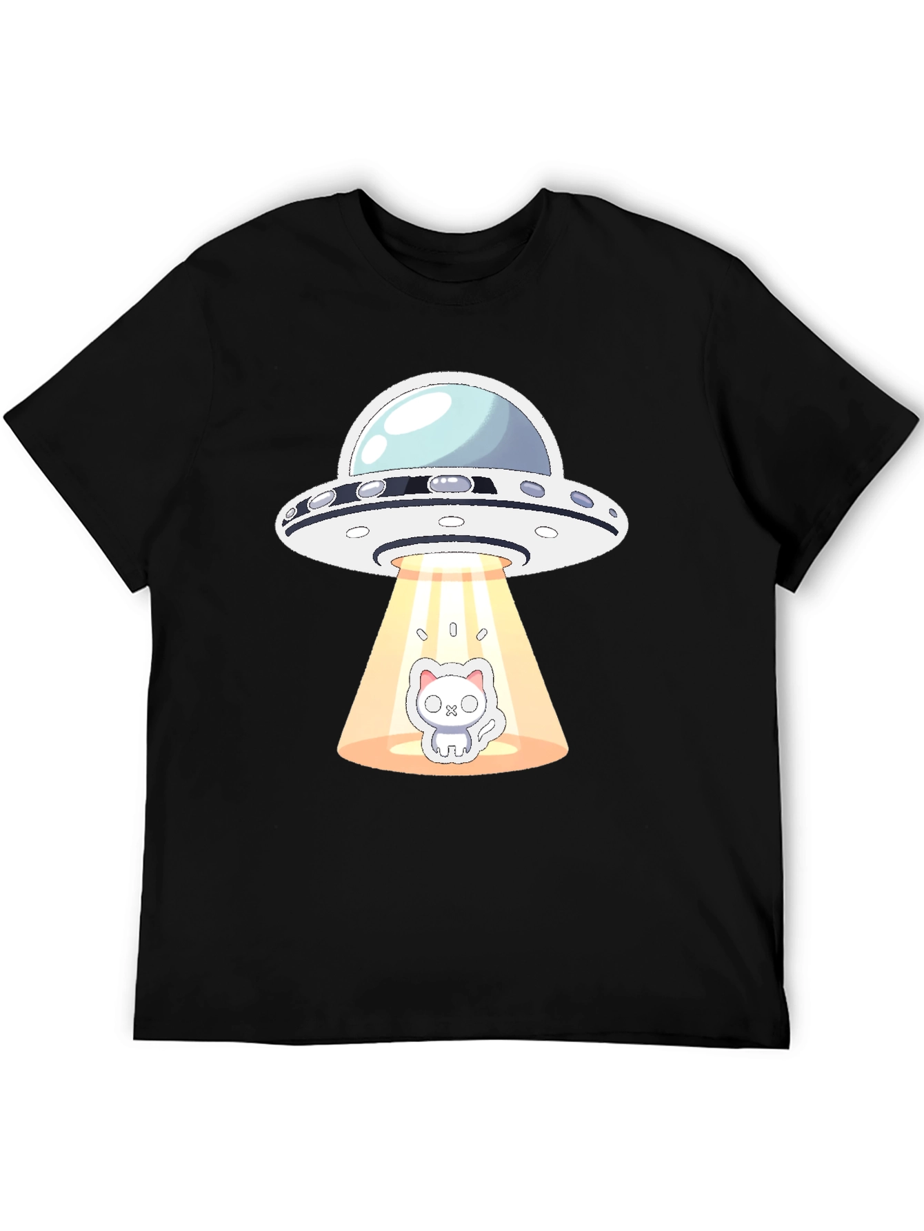 UFO Cat Abduction Black T-Shirt