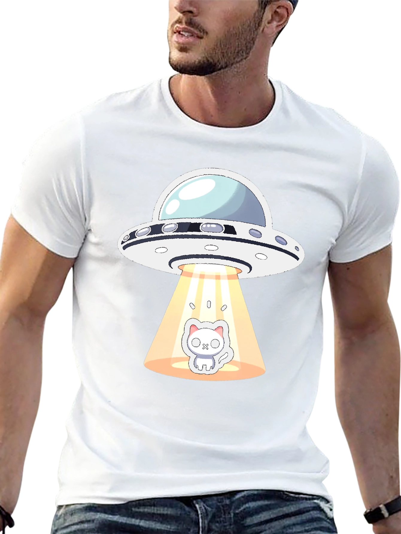 UFO Cat Abduction Black T-Shirt