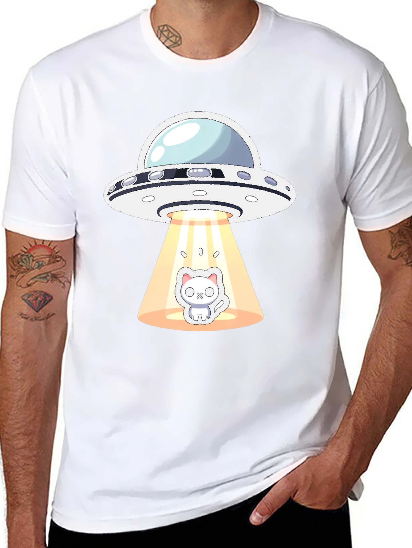 UFO Cat Abduction Black T-Shirt