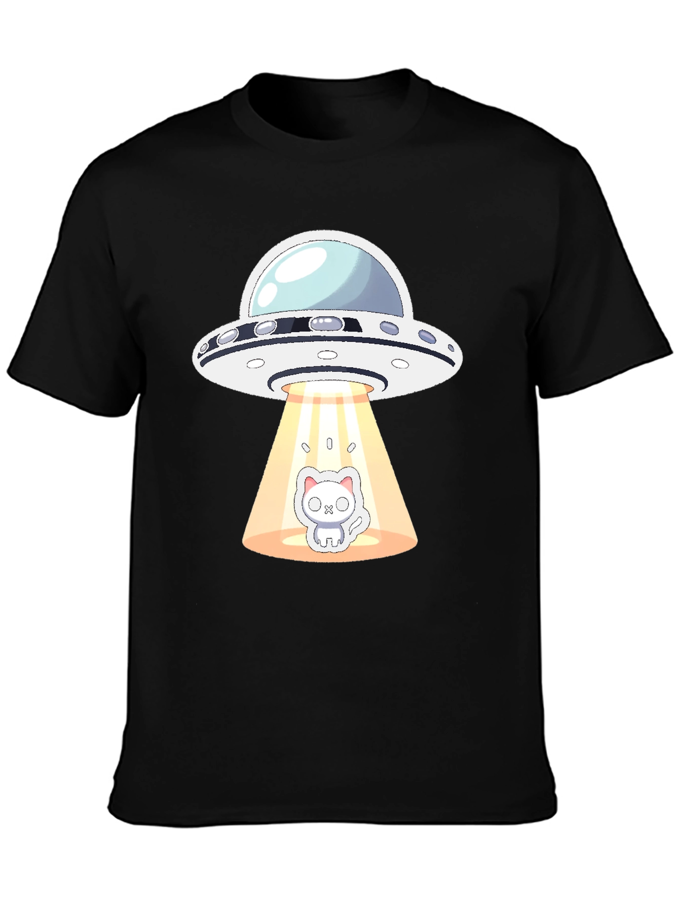 UFO Cat Abduction Black T-Shirt