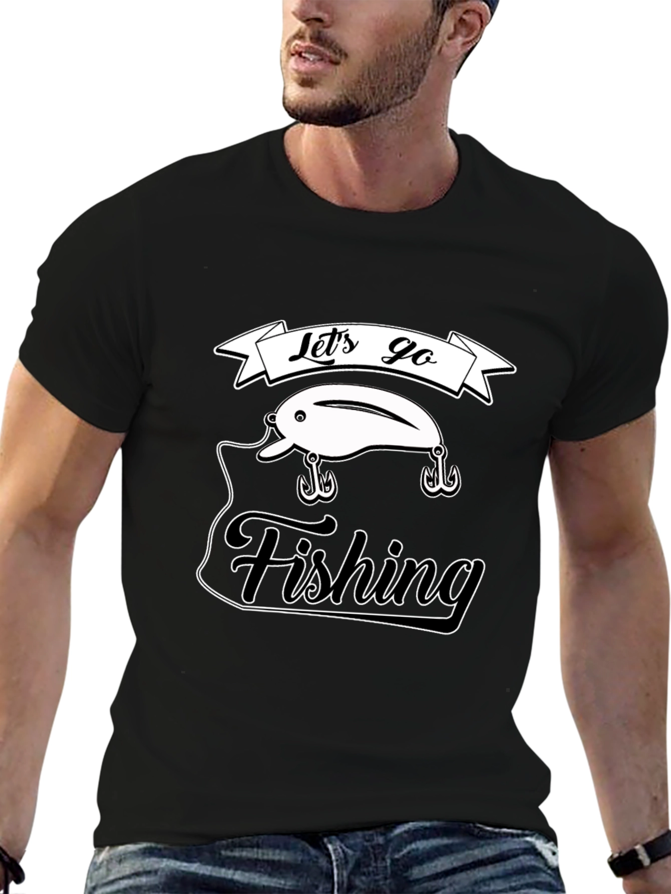 Lets Go Fishing T-Shirt - Black Graphic Tee