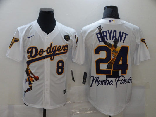 Men's Los Angeles Dodgers Kobe Bryant #8-24 White Replica Game Jerseys