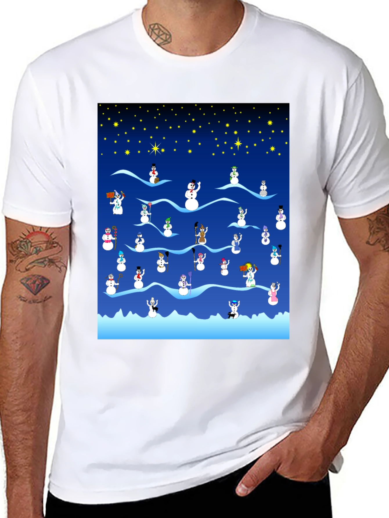 Snowman Scene Black T-Shirt