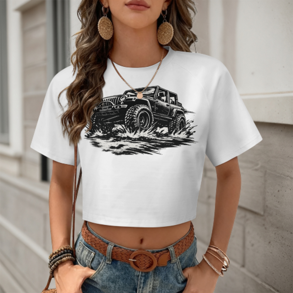 Off-Road Jeep Graphic Crop T-Shirt – Adventure 4x4 Streetwear Tee for Women(z293)