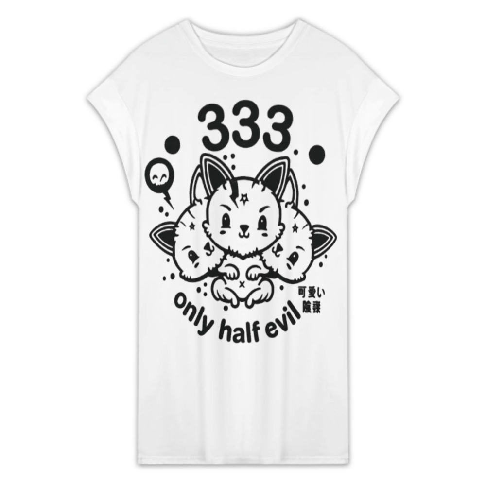 333 Only Half Evil Kawaii Cat Graphic Tee – Cute Anime Goth Shirt for Cat Lovers & Alt Fashion(z278)