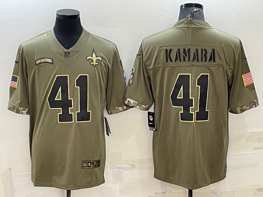 Men's New Orleans Saints Alvin Kamara #41 Olive 2022 Salute To Service Limited Jerseys