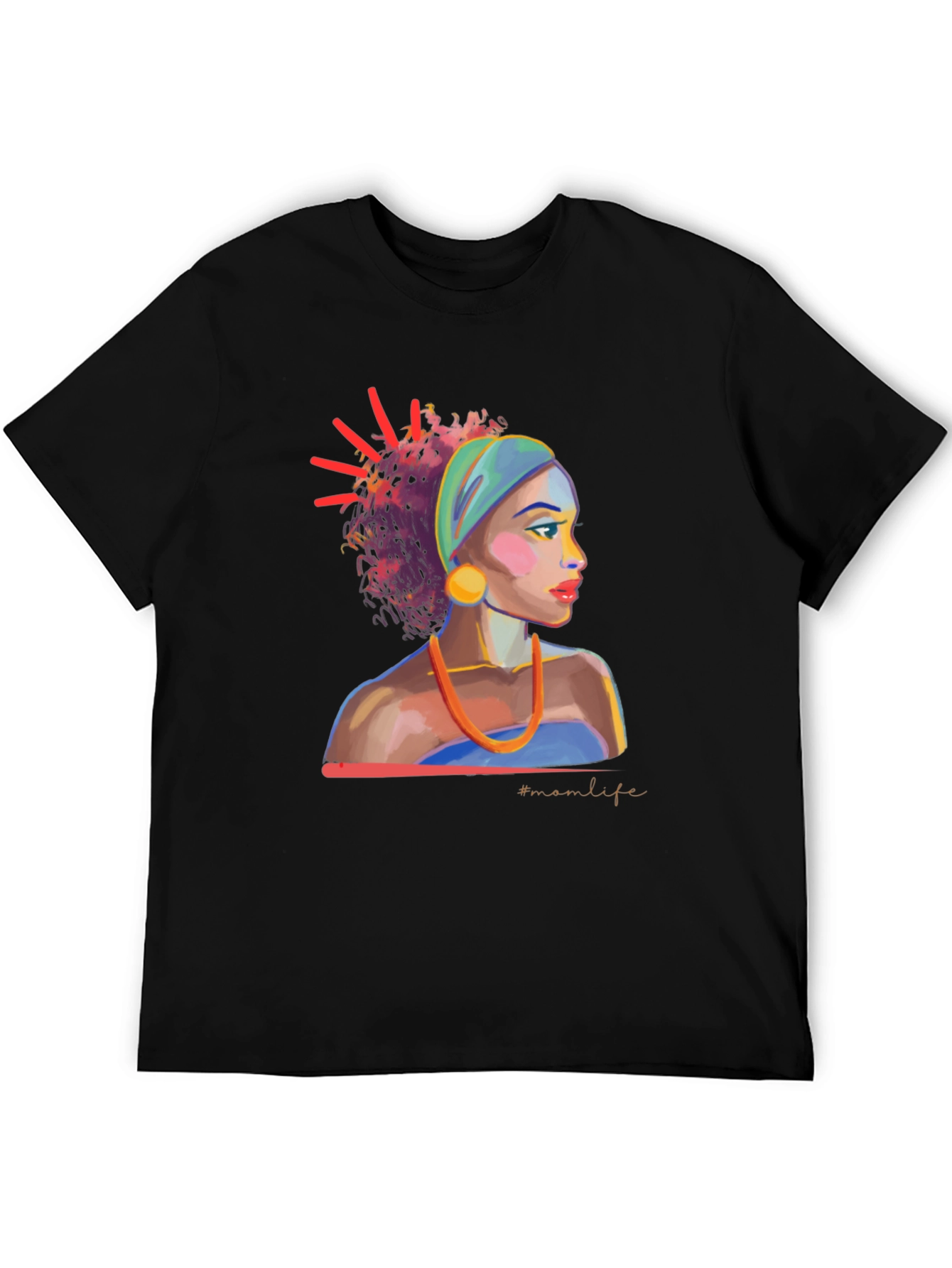 Stylish Black T-Shirt with Woman Portrait