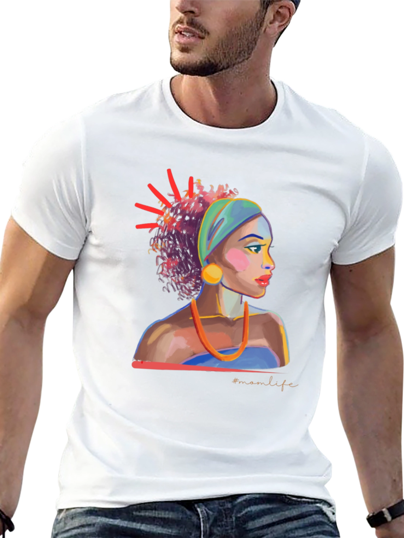 Stylish Black T-Shirt with Woman Portrait