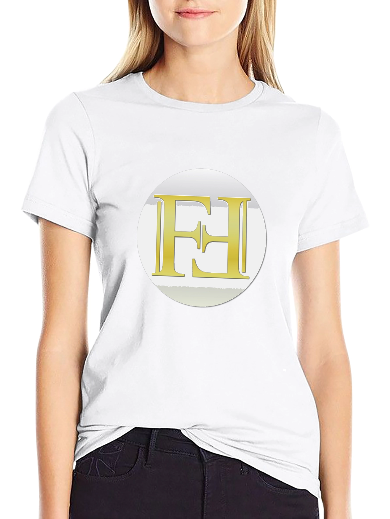 Modern Black Tee with Gold Logo Graphic