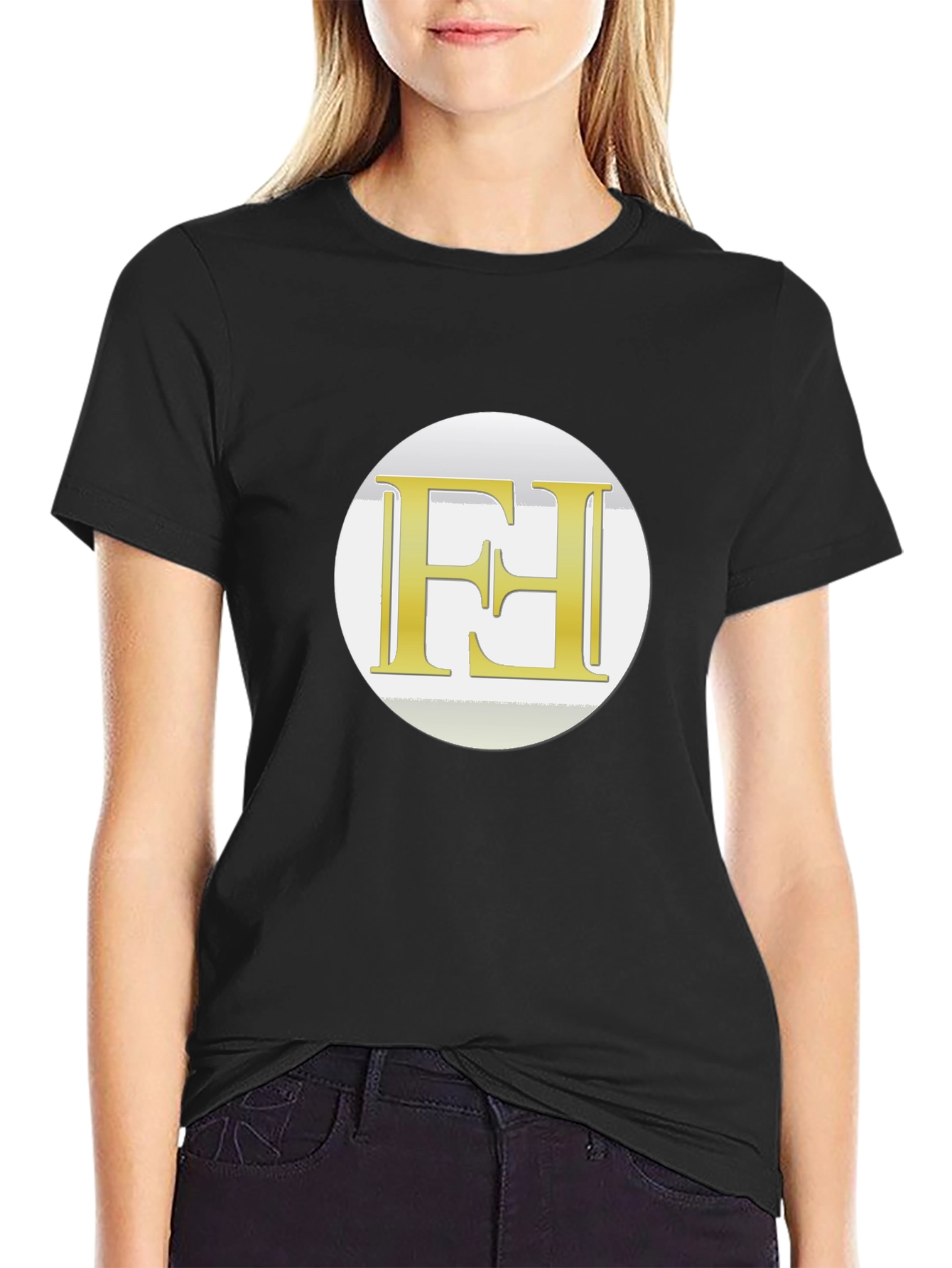 Modern Black Tee with Gold Logo Graphic