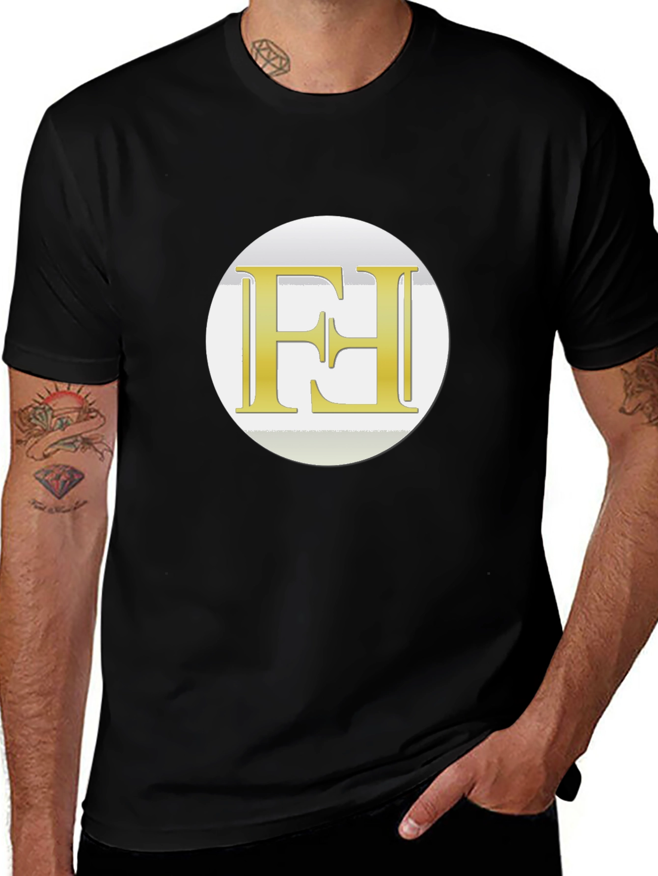 Modern Black Tee with Gold Logo Graphic