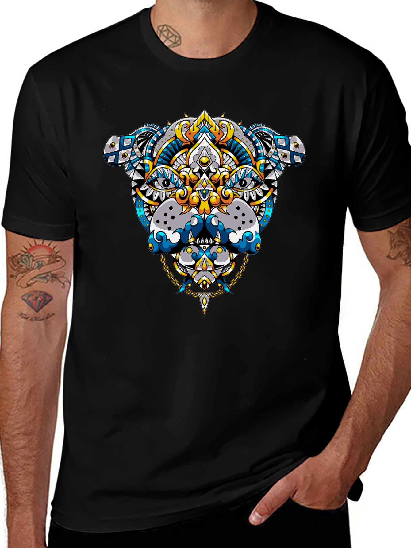 Geometric Dog Graphic Tee - Black