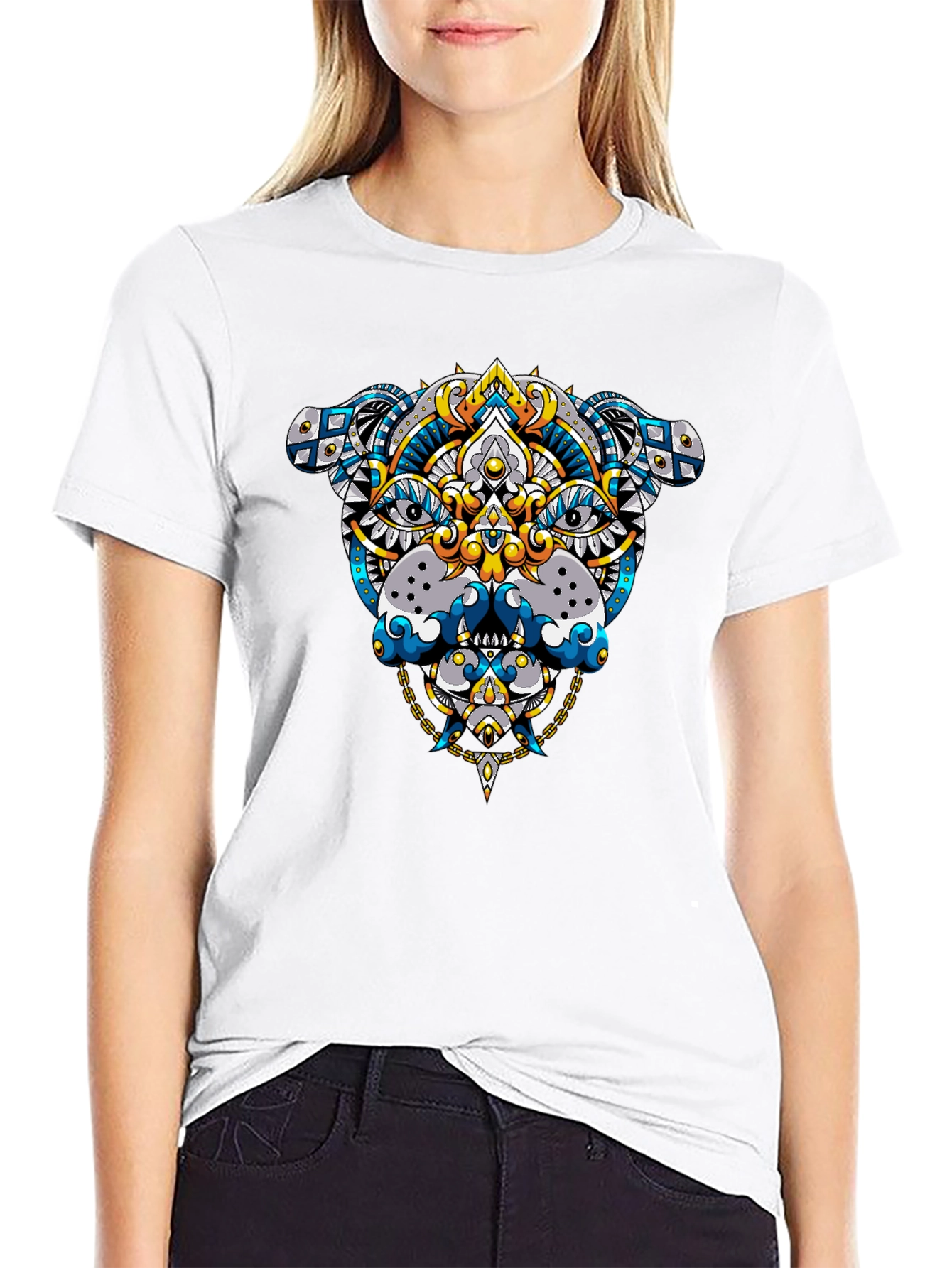 Geometric Dog Graphic Tee - Black