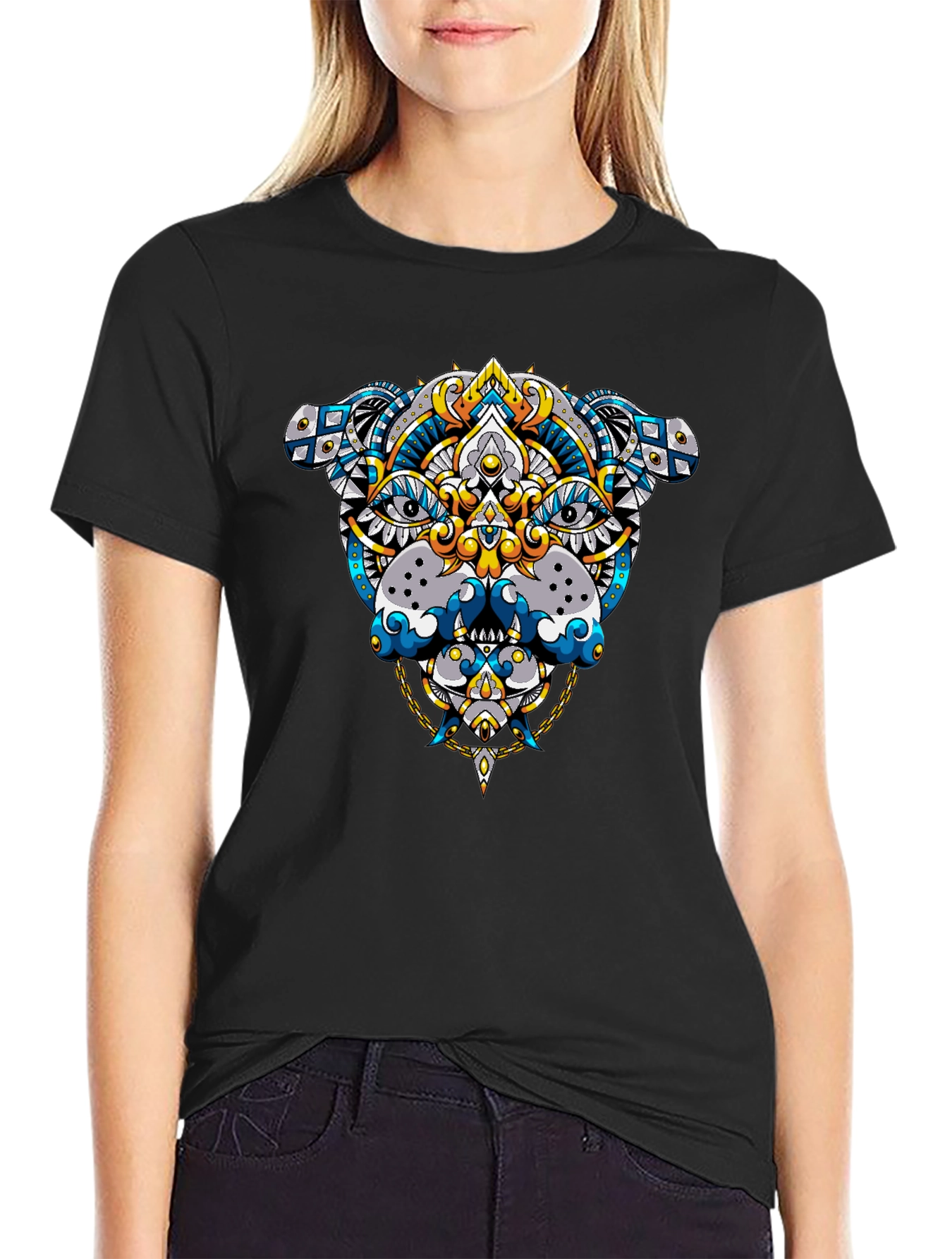 Geometric Dog Graphic Tee - Black