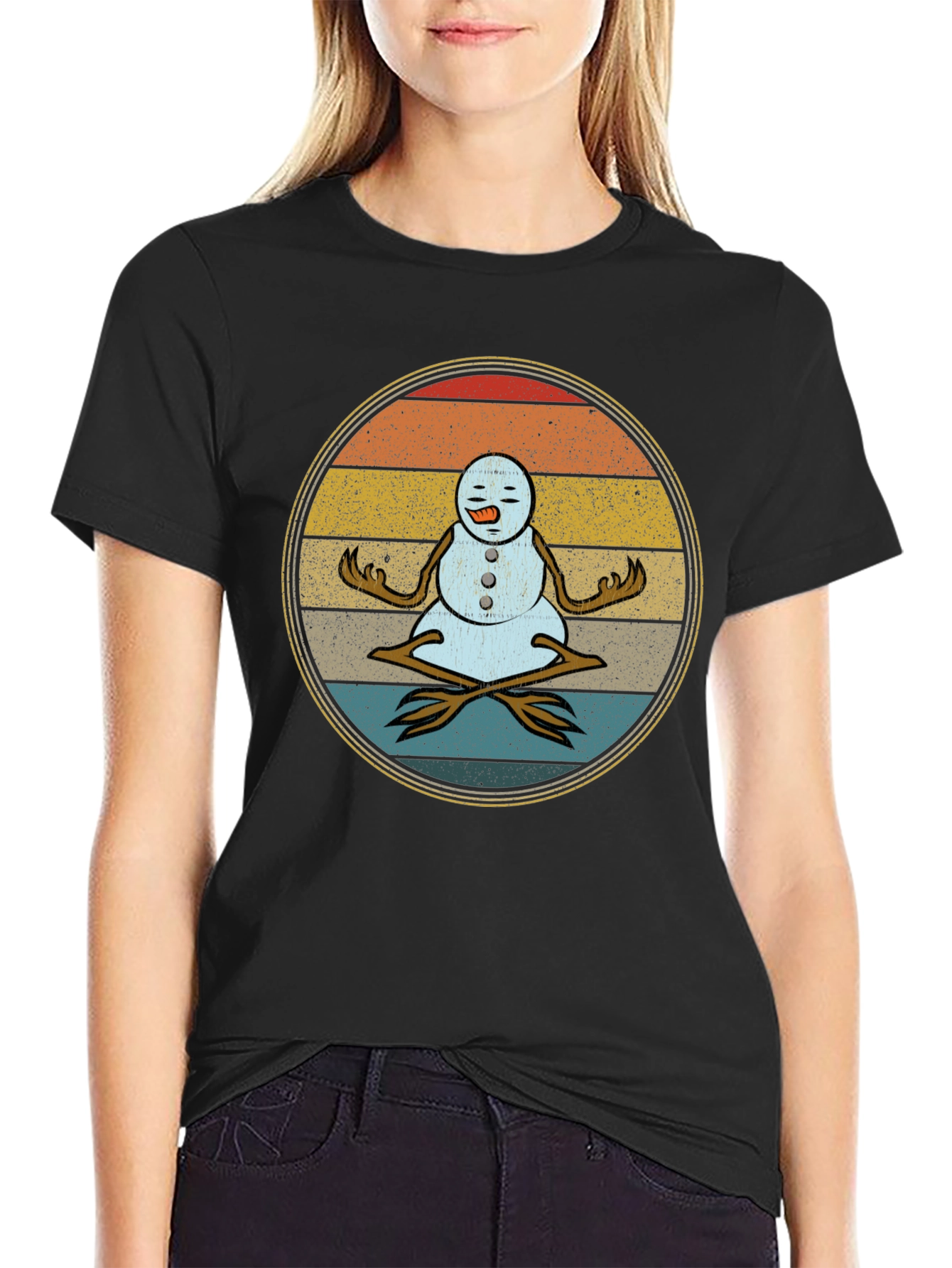 Zen Snowman T-Shirt - Meditating Holiday Tee