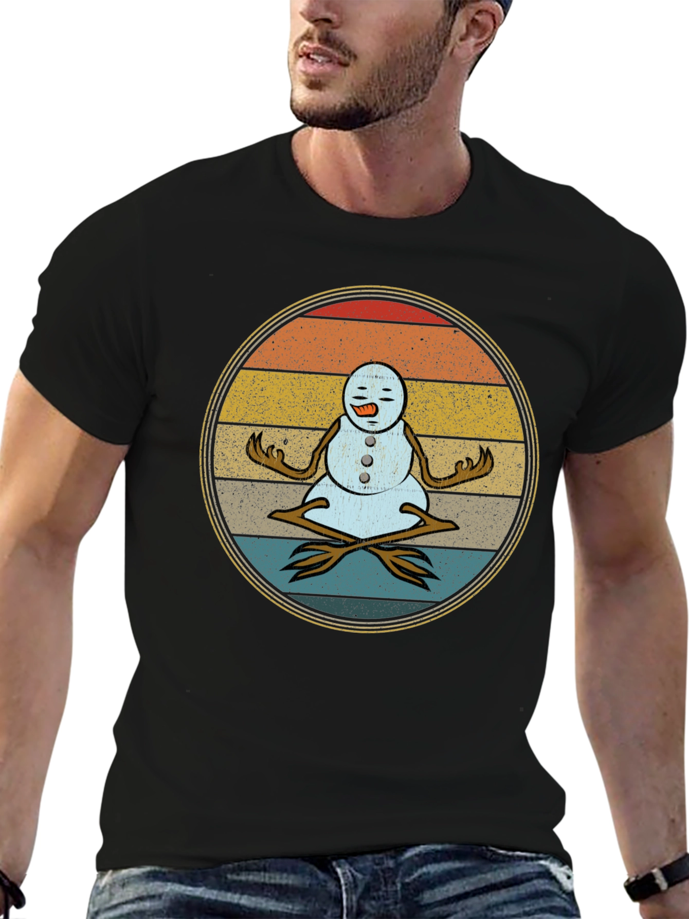 Zen Snowman T-Shirt - Meditating Holiday Tee