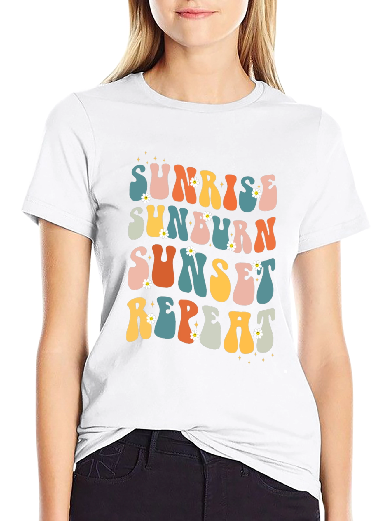 Sunrise Sunburn Sunset Repeat Retro Graphic T-Shirt