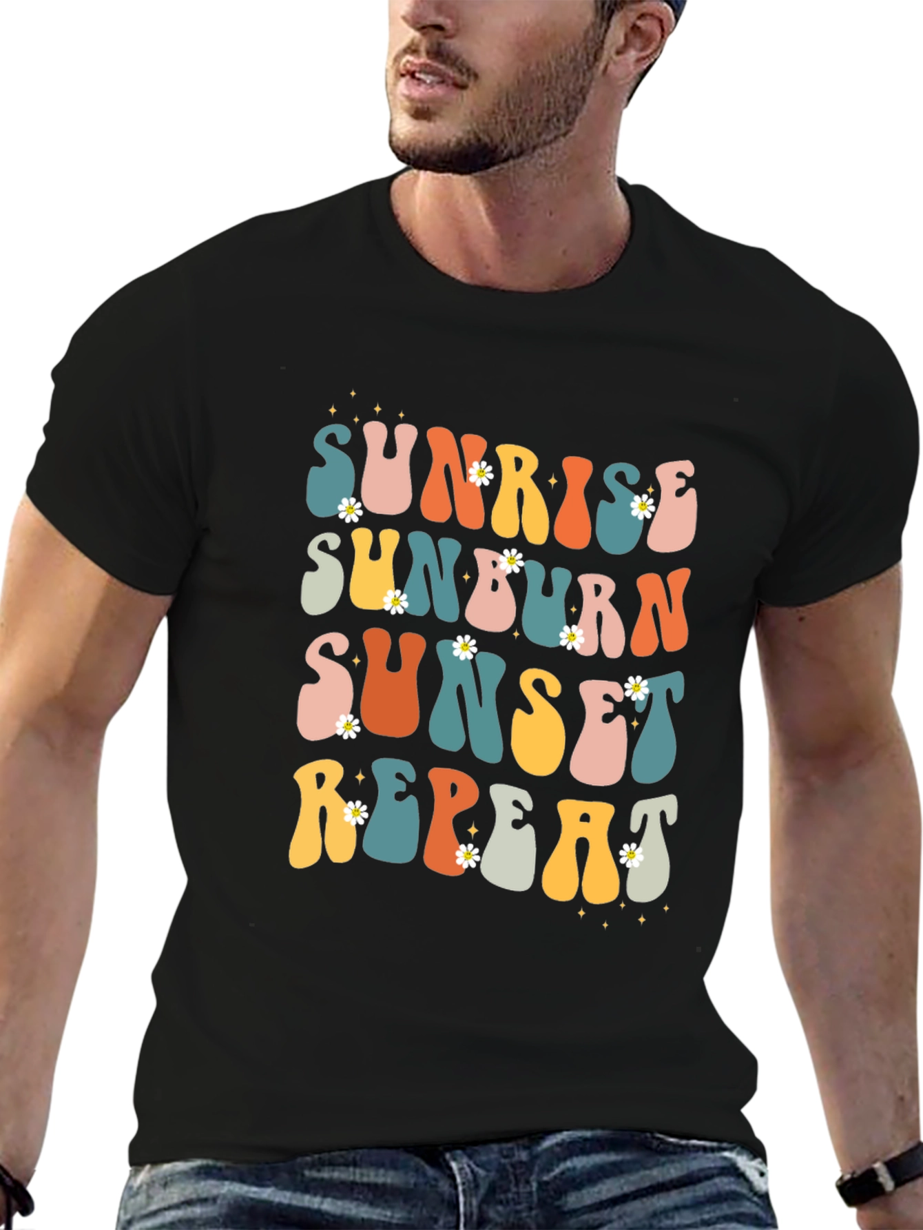 Sunrise Sunburn Sunset Repeat Retro Graphic T-Shirt