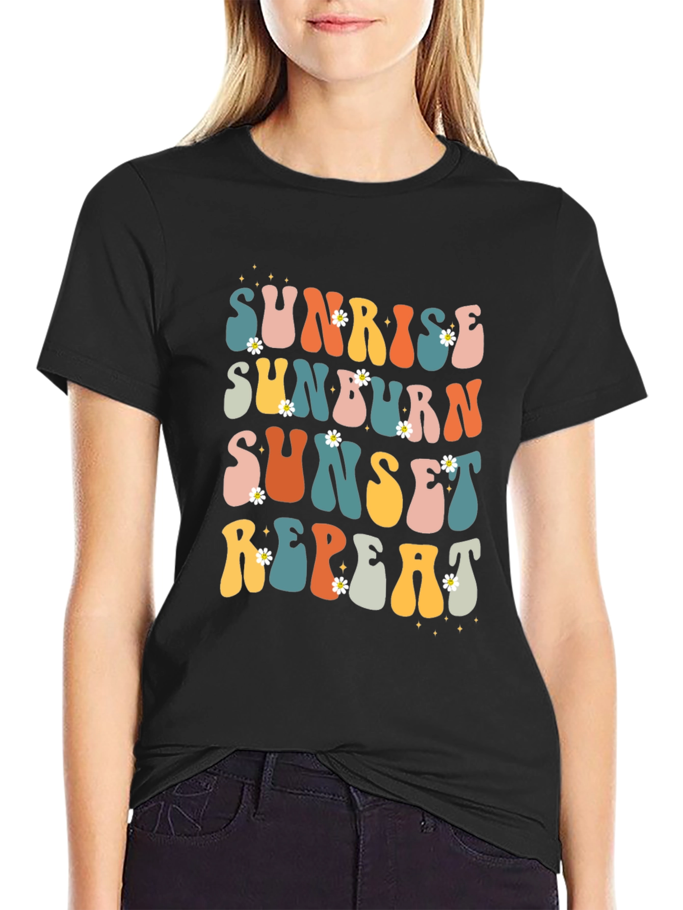 Sunrise Sunburn Sunset Repeat Retro Graphic T-Shirt