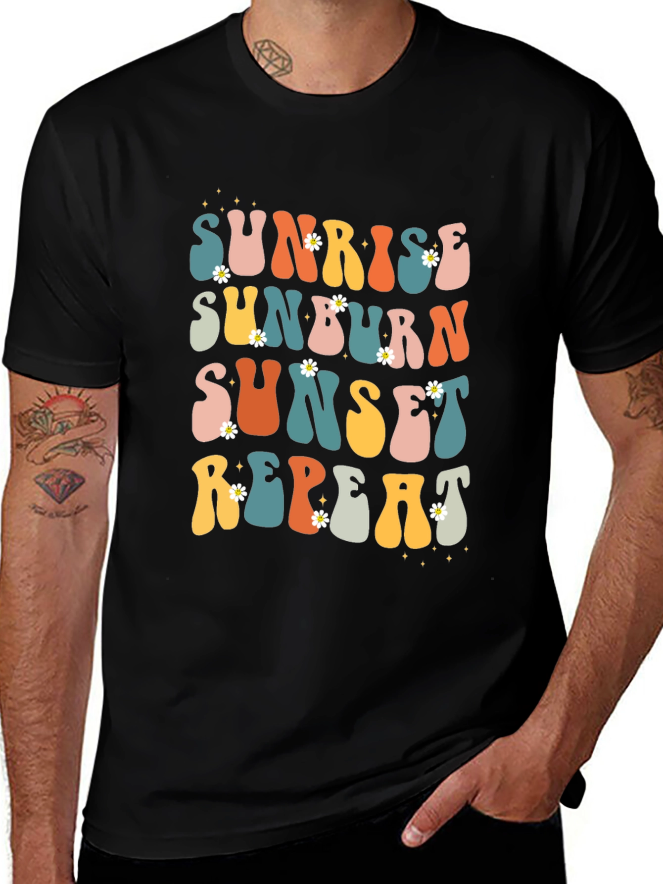 Sunrise Sunburn Sunset Repeat Retro Graphic T-Shirt