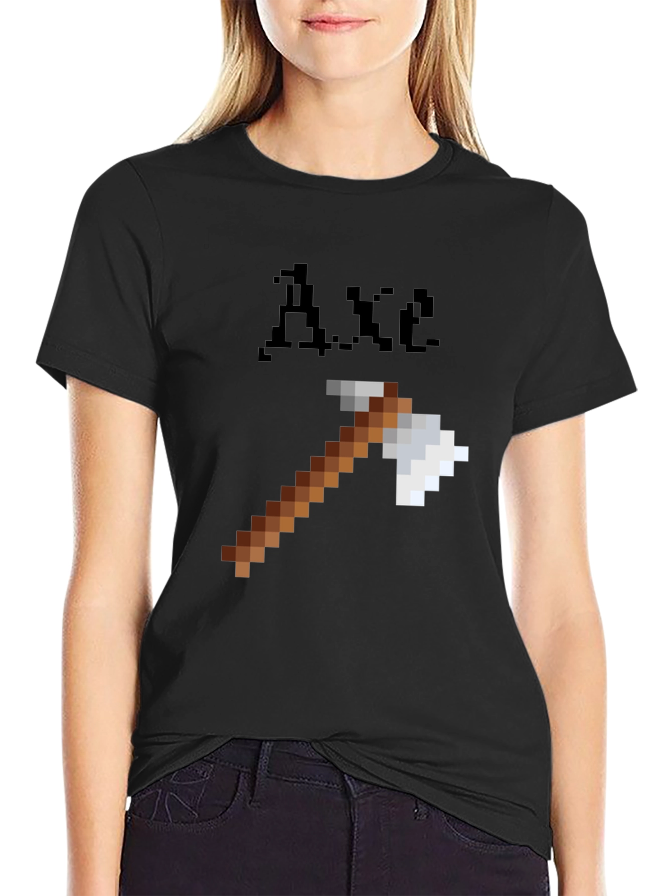 Minecraft Axe Pixel Art Black T-Shirt