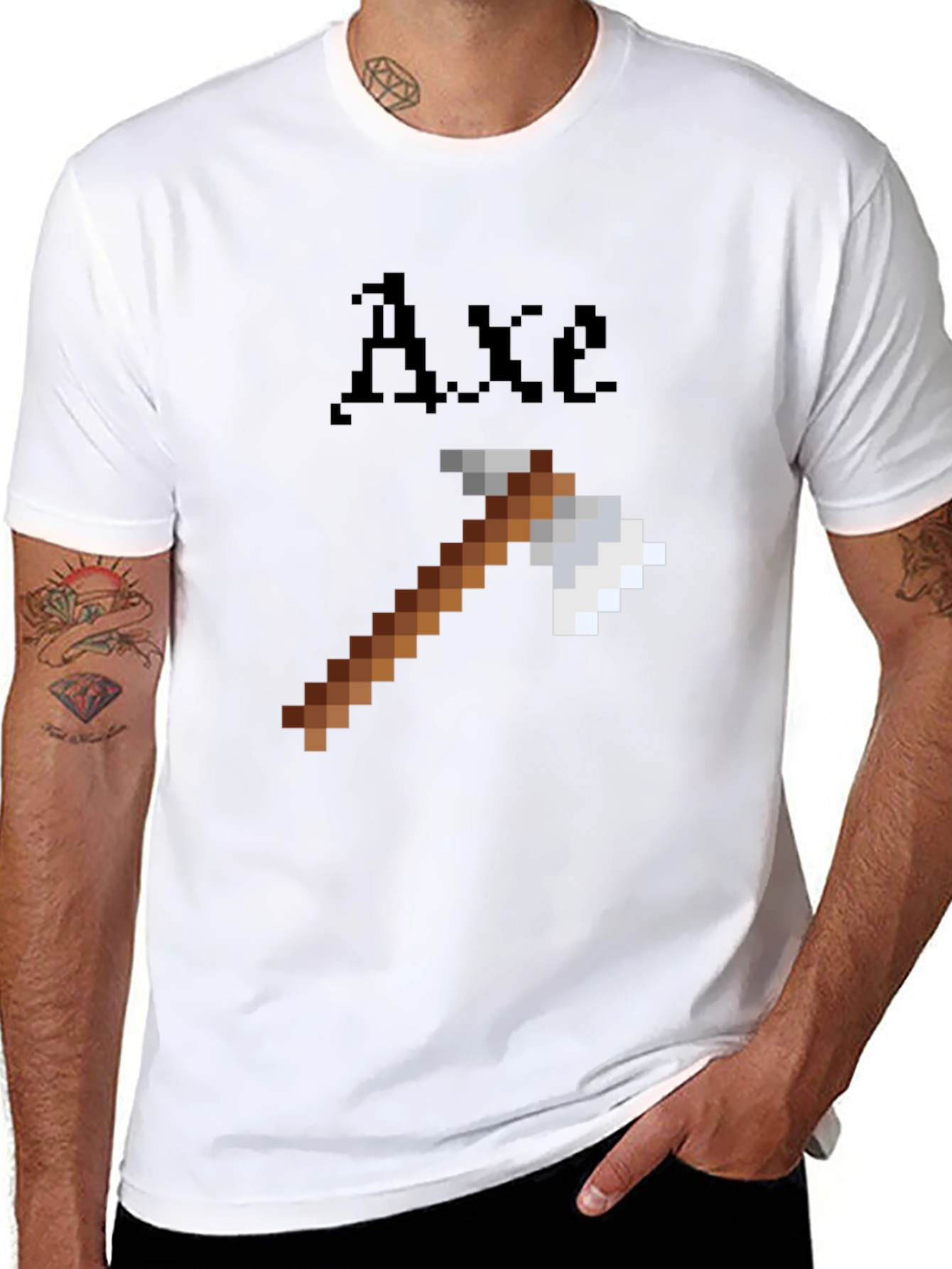 Minecraft Axe Pixel Art Black T-Shirt