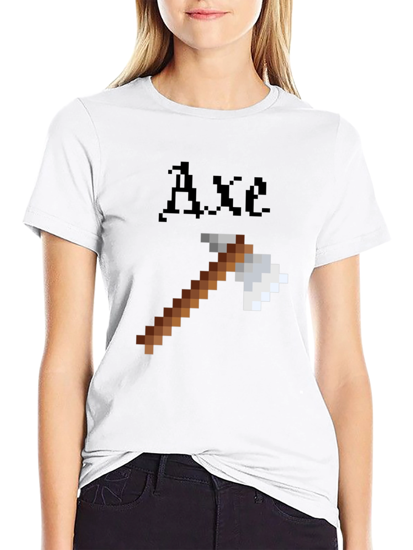 Minecraft Axe Pixel Art Black T-Shirt