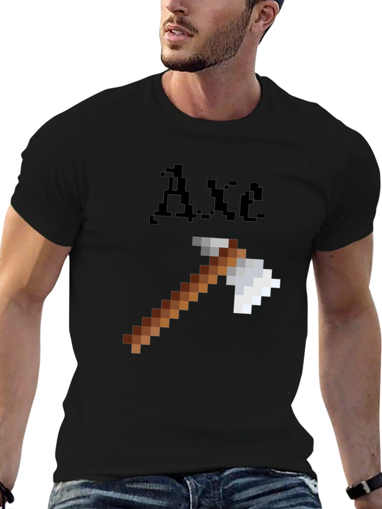 Minecraft Axe Pixel Art Black T-Shirt
