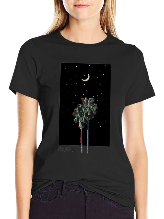Starry Night Palm Tree Graphic Tee - Black