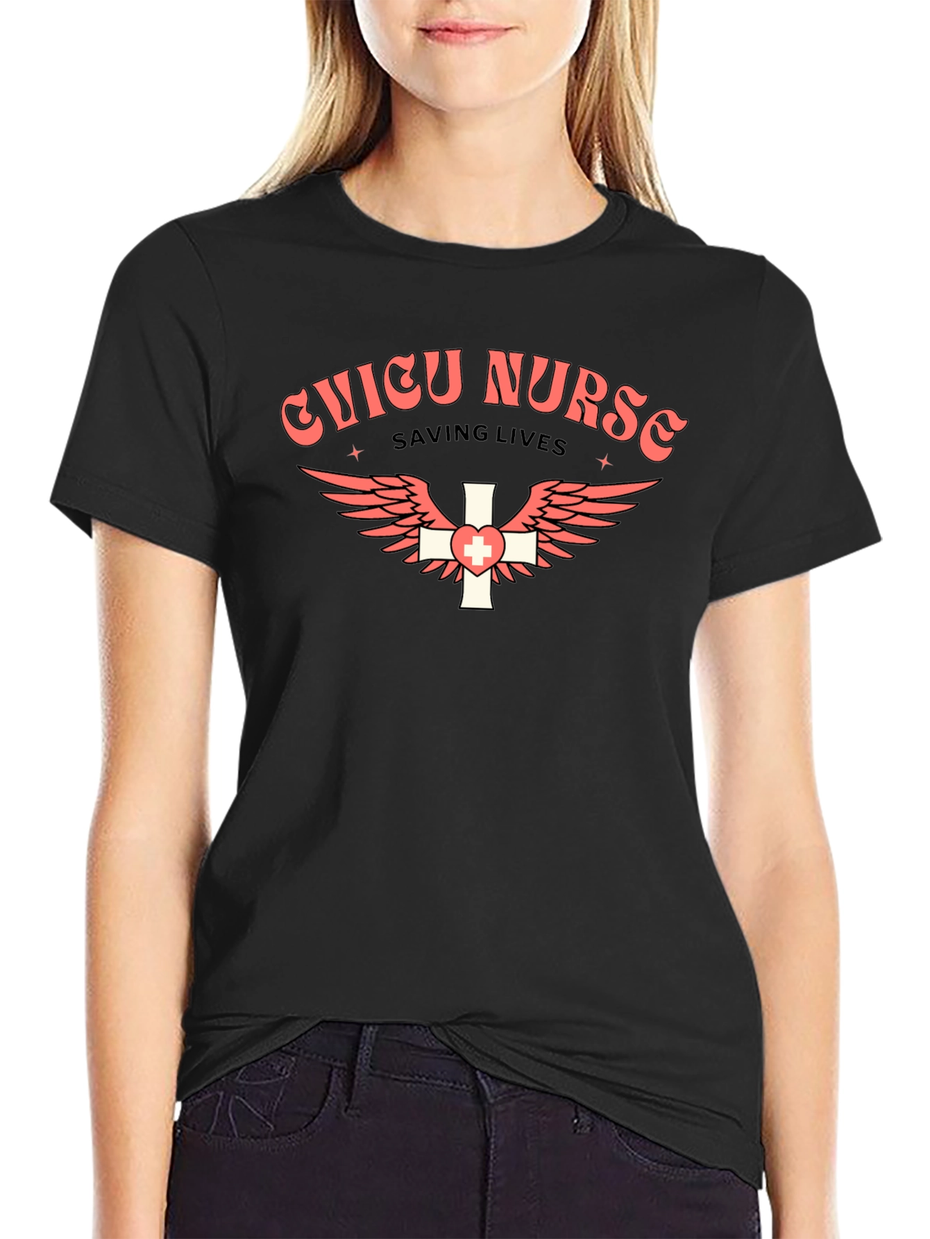 CNICU Nurse Saving Lives Black Tee