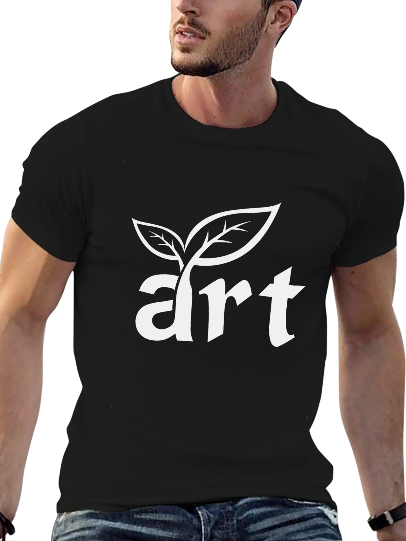 Art Leaf Design Black T-Shirt