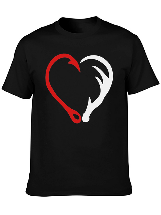 Hunting Fishing Heart Graphic T-Shirt