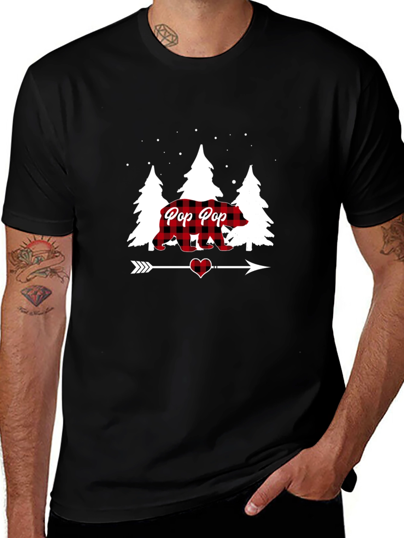 Pop Pop Bear Plaid Christmas T-Shirt