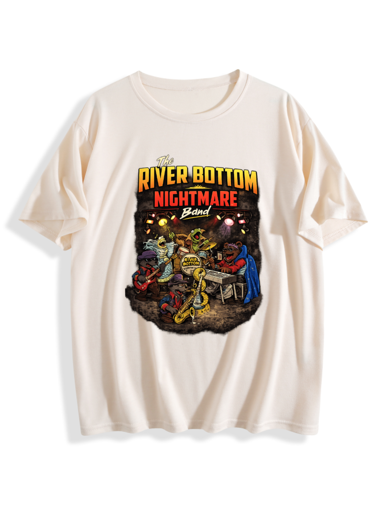 The River Bottom Nightmare Band Vintage Graphic T-Shirt – 220G Heavyweight Cotton Retro Music Tee