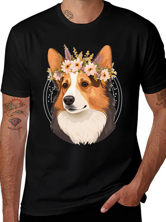 Corgi Flower Crown T-Shirt - Cute Dog Graphic Tee
