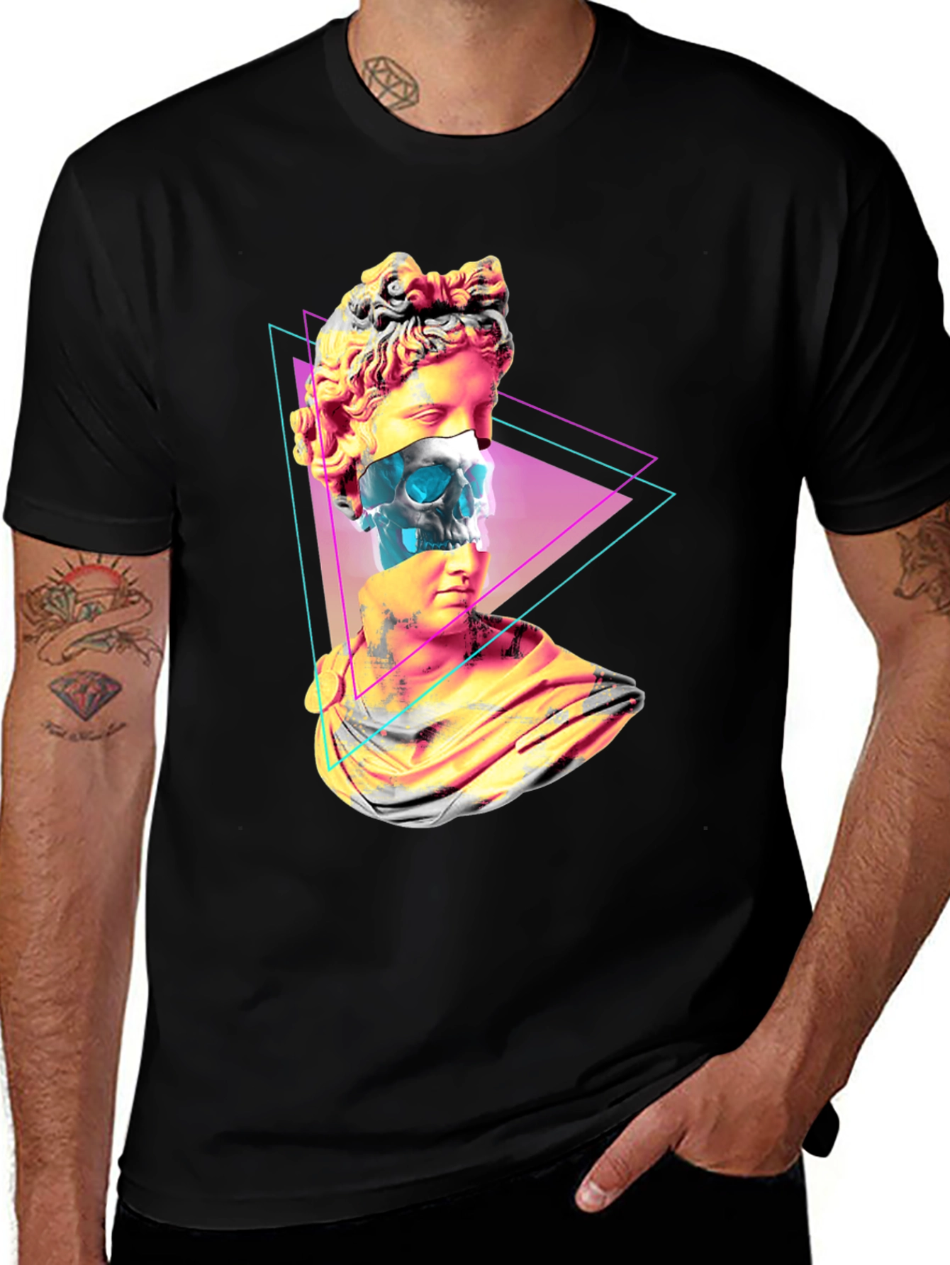 Statue Skull Graphic Tee - Mens Black T-Shirt