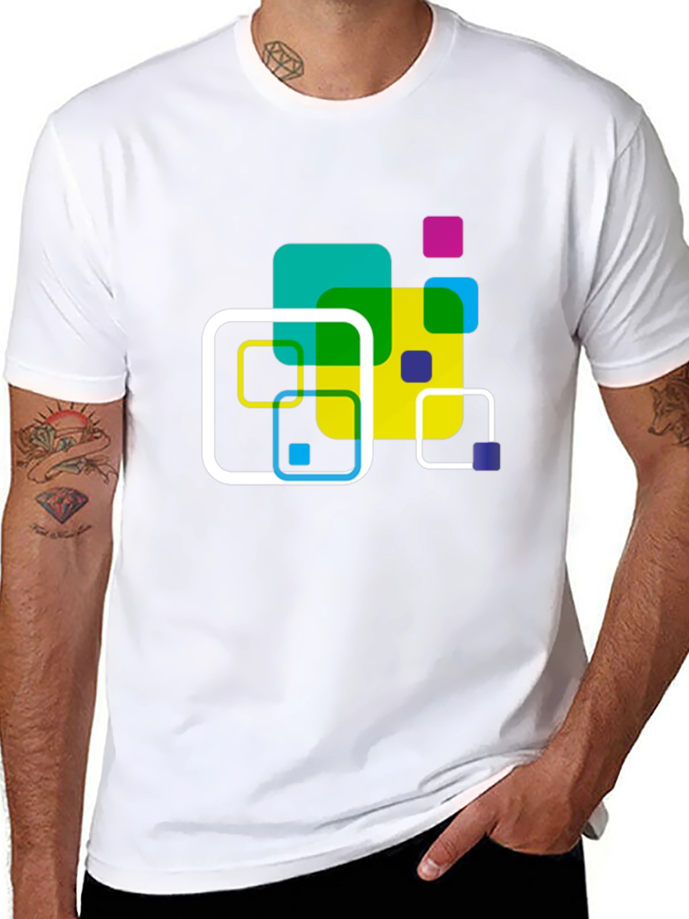 Abstract Square Design Black T-Shirt